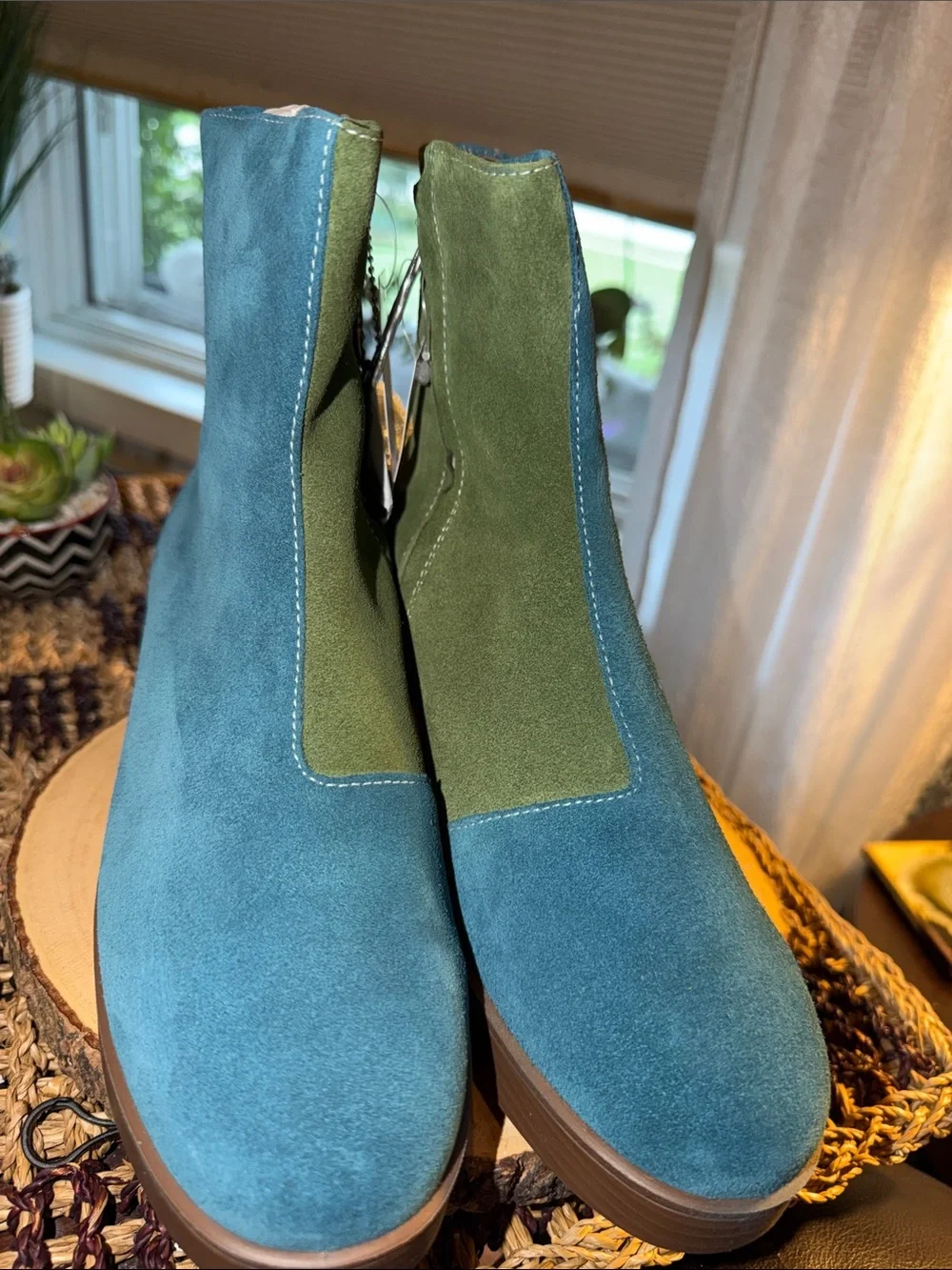Lazo Siren Suede Colorblock Ankle Boots Blue Green Made in Italy Women’s 7 NIB